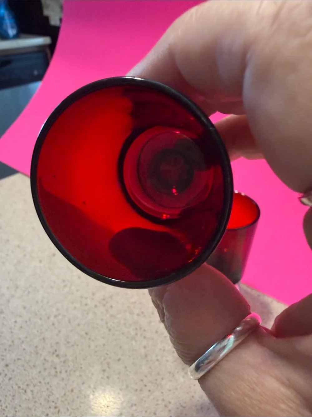 Vintage Set of 2 Ruby Red Cordial Glasses